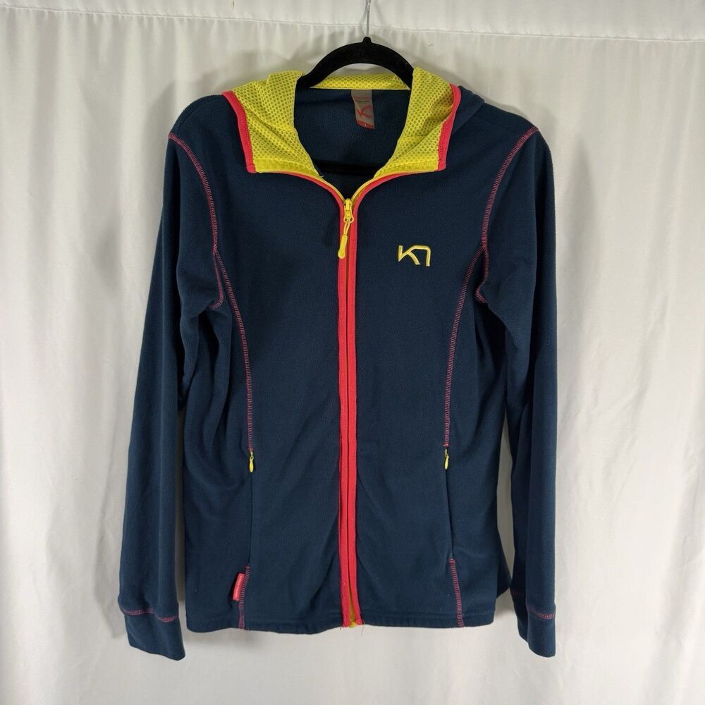 Kari Traa Fleece Jacket Women's Large Blue Full Zip Pockets Hooded Athletic